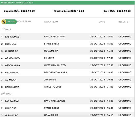 Sportstake 8 Fixtures .